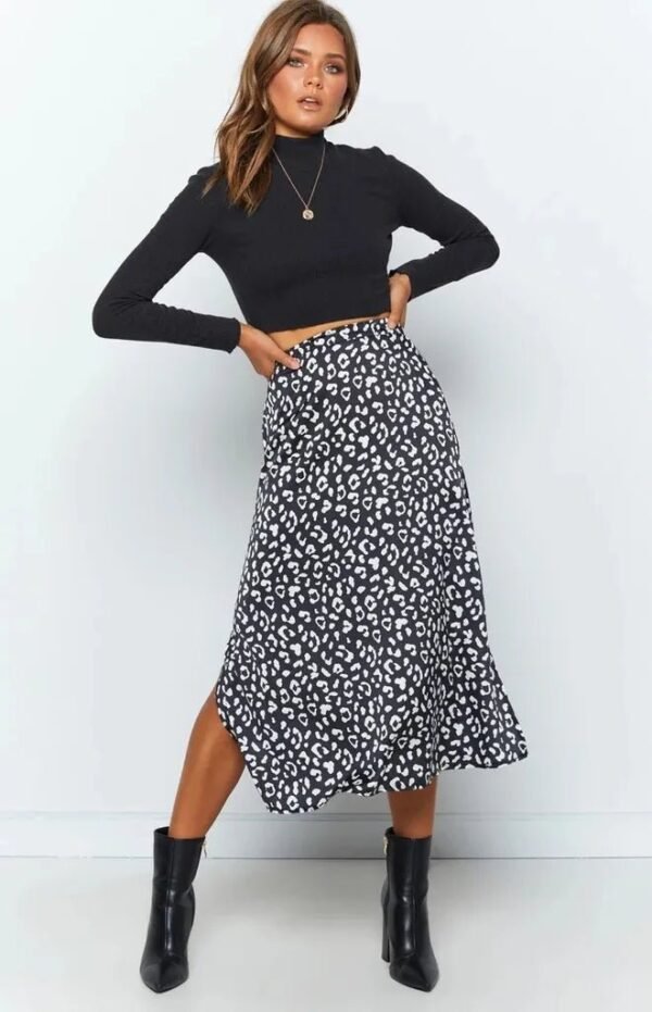 Lala Leopard-Print Chiffon Split Skirt